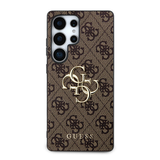 Galaxy S25 Ultra Case Guess Original Licensed PU Leather 4G Patterned Metal Large 4G and Text Logo Cover Brown