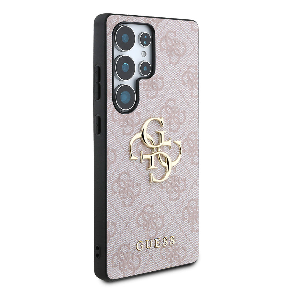 Galaxy S25 Ultra Case Guess Original Licensed PU Leather 4G Patterned Metal Large 4G and Text Logo Cover Black