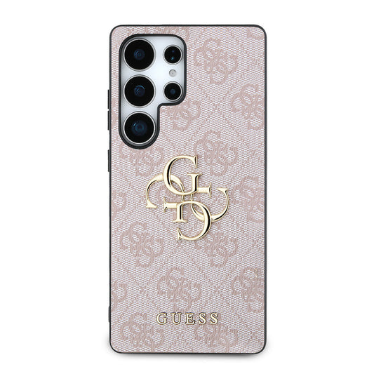 Galaxy S25 Ultra Case Guess Original Licensed PU Leather 4G Patterned Metal Large 4G and Text Logo Cover Pink