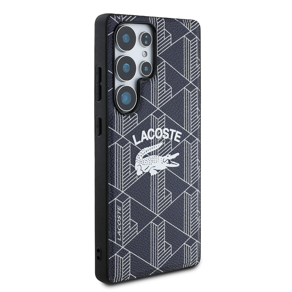 Galaxy S25 Ultra Kılıf Lacoste Orjinal Lisanslı M-safe Şarj Özellikli Mono Vintage Logo Kapak Siyah