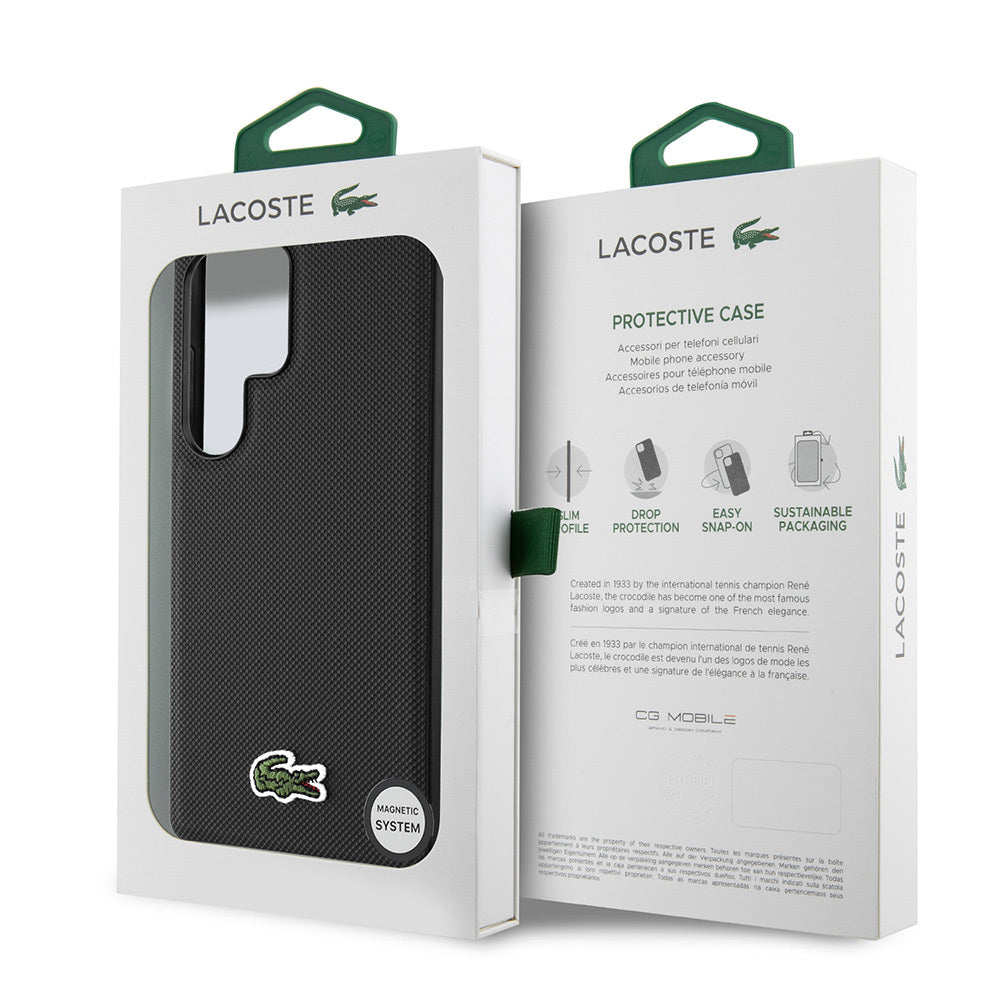 Galaxy S25 Ultra Case Lacoste Original Licensed PU Pique Patterned Back Surface Iconic Crocodile Woven Logo Cover Green