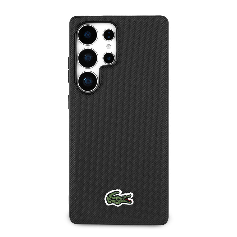 Galaxy S25 Ultra Case Lacoste Original Licensed PU Pique Patterned Back Surface Iconic Crocodile Woven Logo Cover Black
