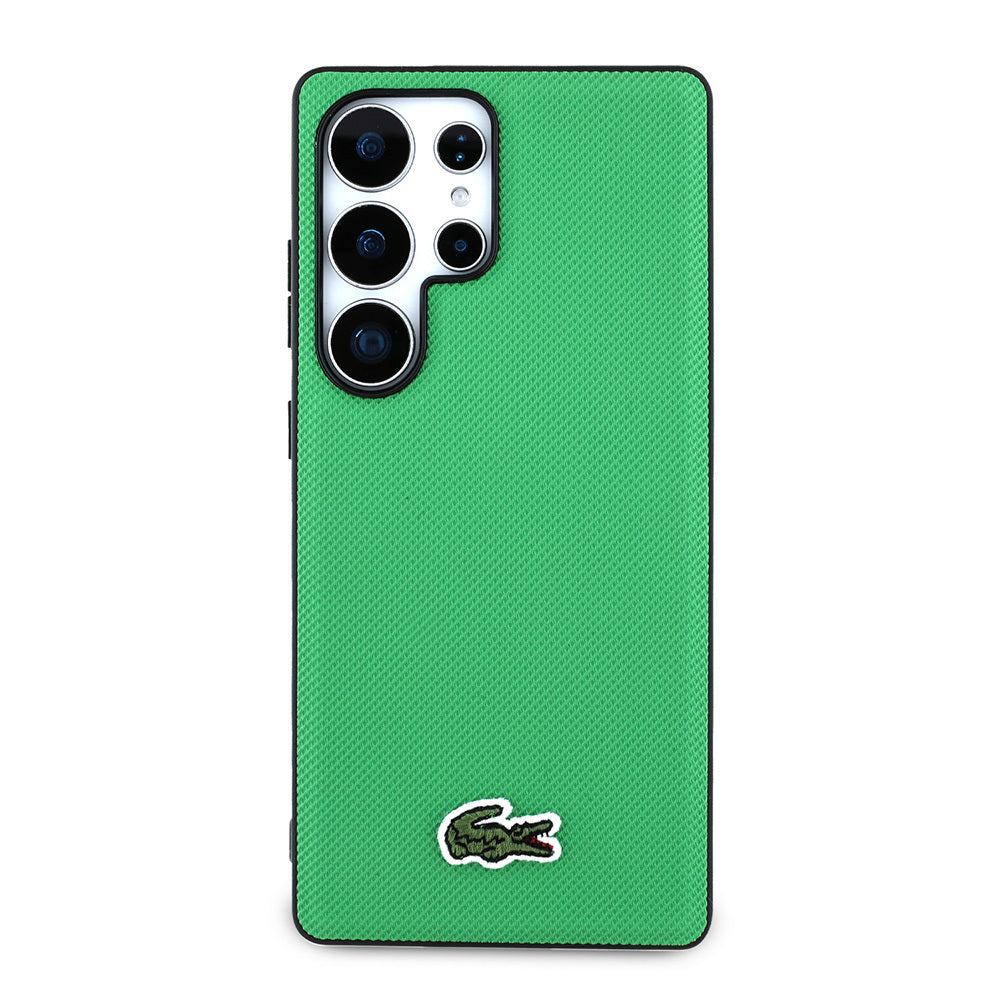 Galaxy S25 Ultra Case Lacoste Original Licensed PU Pique Patterned Back Surface Iconic Crocodile Woven Logo Cover Green