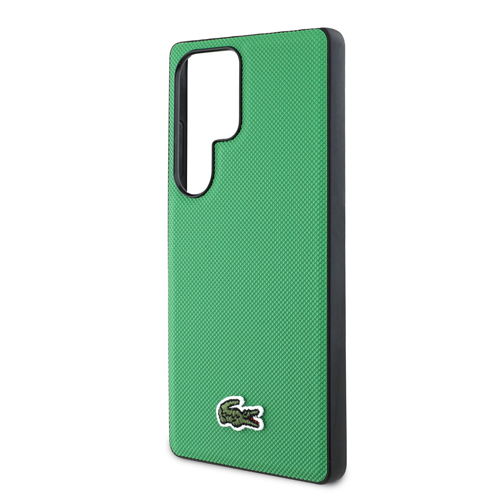 Galaxy S25 Ultra Case Lacoste Original Licensed PU Pique Patterned Back Surface Iconic Crocodile Woven Logo Cover Black