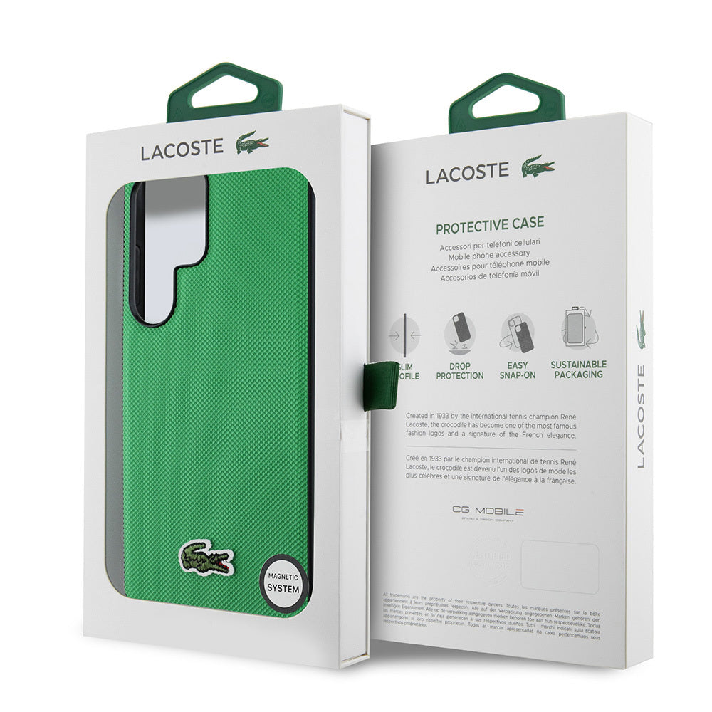 Galaxy S25 Ultra Case Lacoste Original Licensed PU Pique Patterned Back Surface Iconic Crocodile Woven Logo Cover Navy Blue
