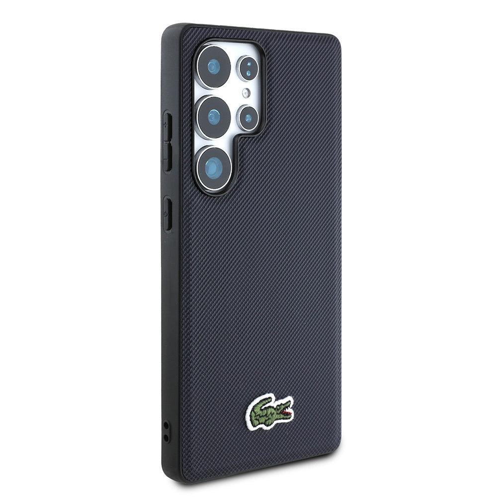 Galaxy S25 Ultra Case Lacoste Original Licensed PU Pique Patterned Back Surface Iconic Crocodile Woven Logo Cover Black