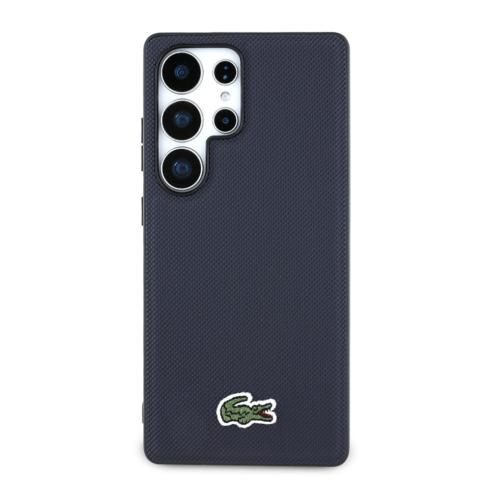 Galaxy S25 Ultra Case Lacoste Original Licensed PU Pique Patterned Back Surface Iconic Crocodile Woven Logo Cover Navy Blue