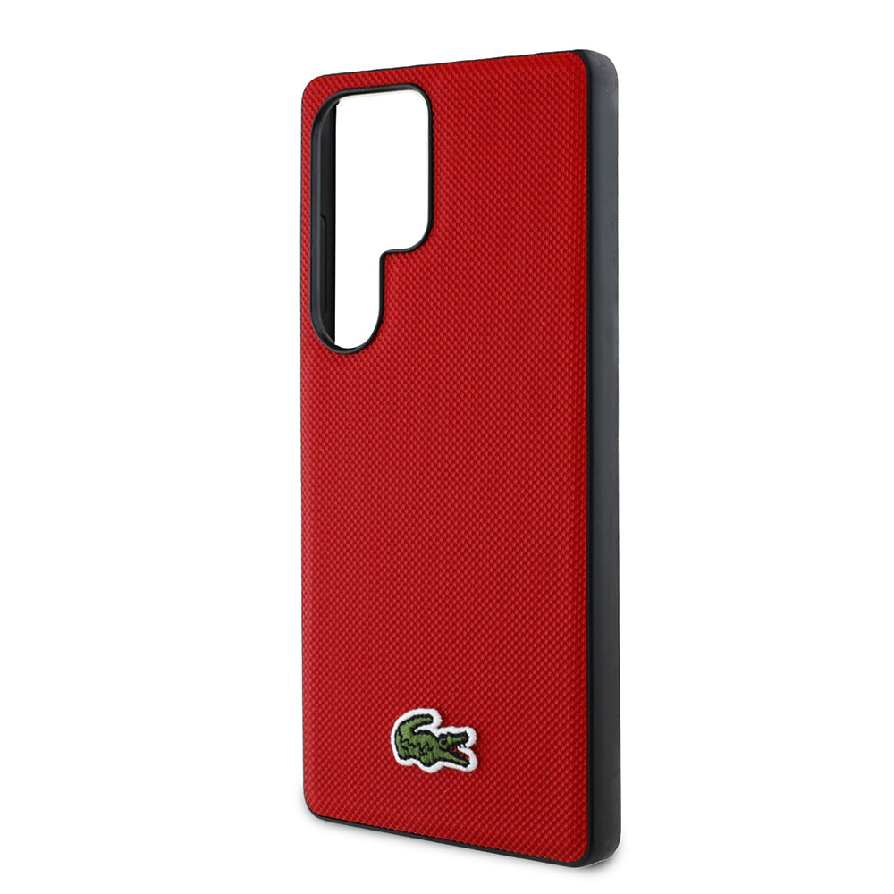 Galaxy S25 Ultra Case Lacoste Original Licensed PU Pique Patterned Back Surface Iconic Crocodile Woven Logo Cover Green