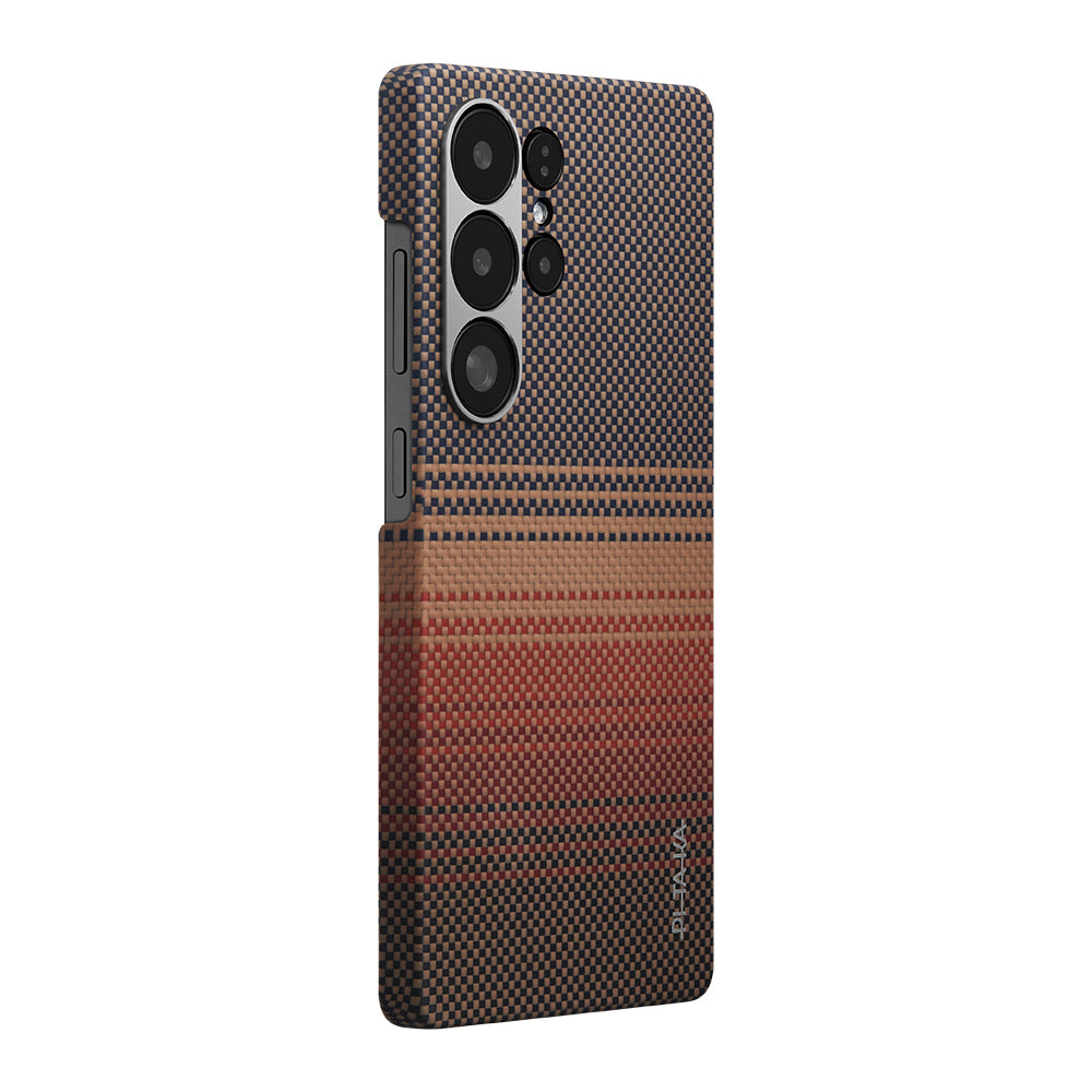Galaxy S25 Ultra Case M-safe Charging Feature Aramid Fiber Pitaka Tactile Woven Sunset-Moonrise Series Cover Brown