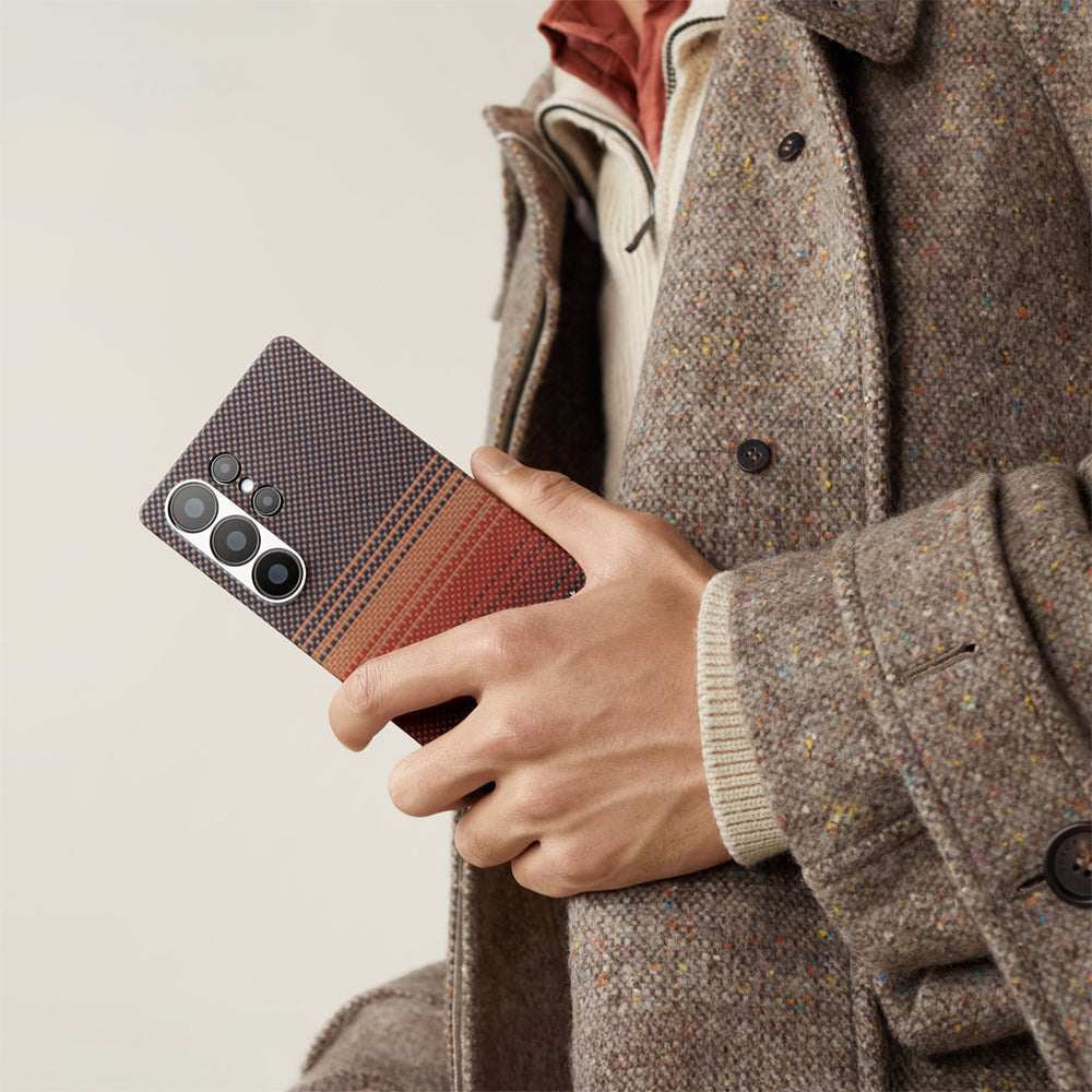Galaxy S25 Ultra Case M-safe Charging Feature Aramid Fiber Pitaka Tactile Woven Sunset-Moonrise Series Cover Brown