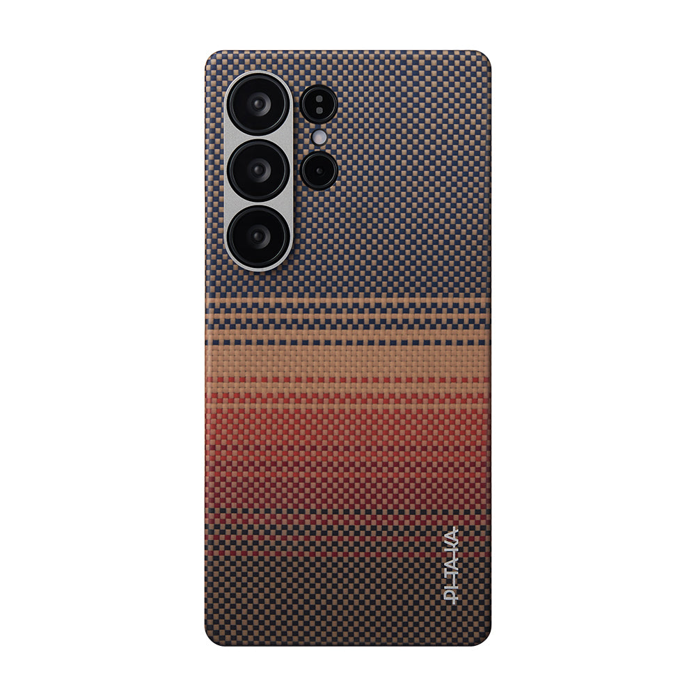 Galaxy S25 Ultra Case M-safe Charging Feature Aramid Fiber Pitaka Tactile Woven Sunset-Moonrise Series Cover Brown