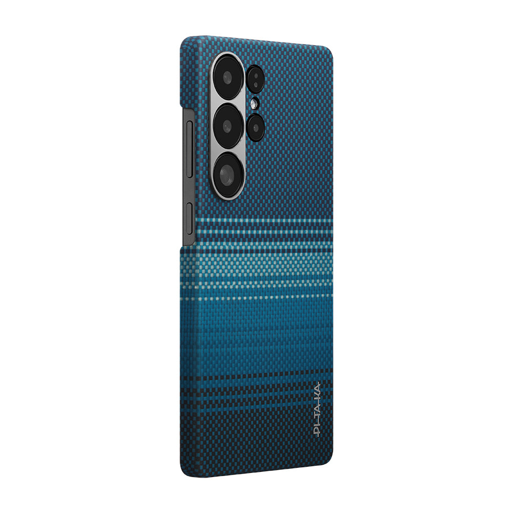 Galaxy S25 Ultra Kılıf M-safe Şarj Özellikli Aramid Fiber Pitaka Tactile Woven Sunset-Moonrise Serisi Kapak Kahverengi