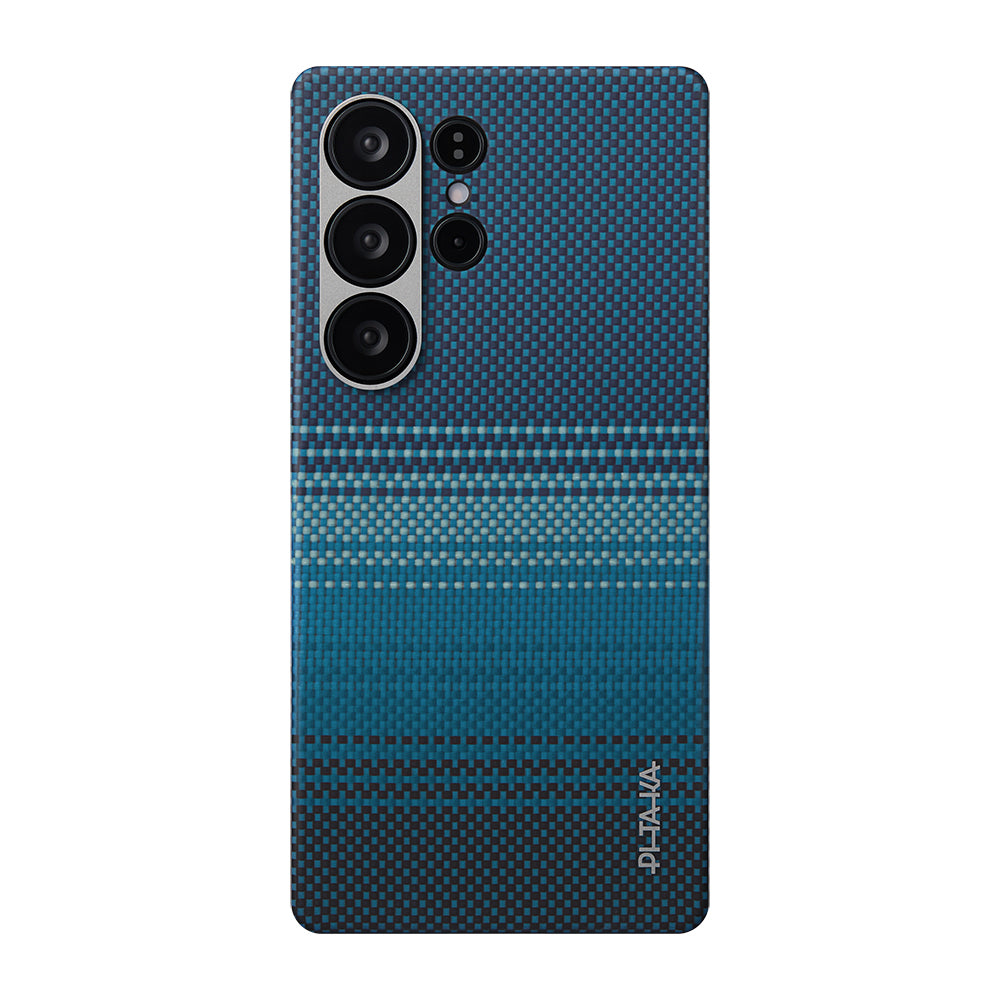 Galaxy S25 Ultra Case M-Safe Charging Feature Aramid Fiber Pitaka Tactile Woven Sunset-Moonrise Series Cover Blue