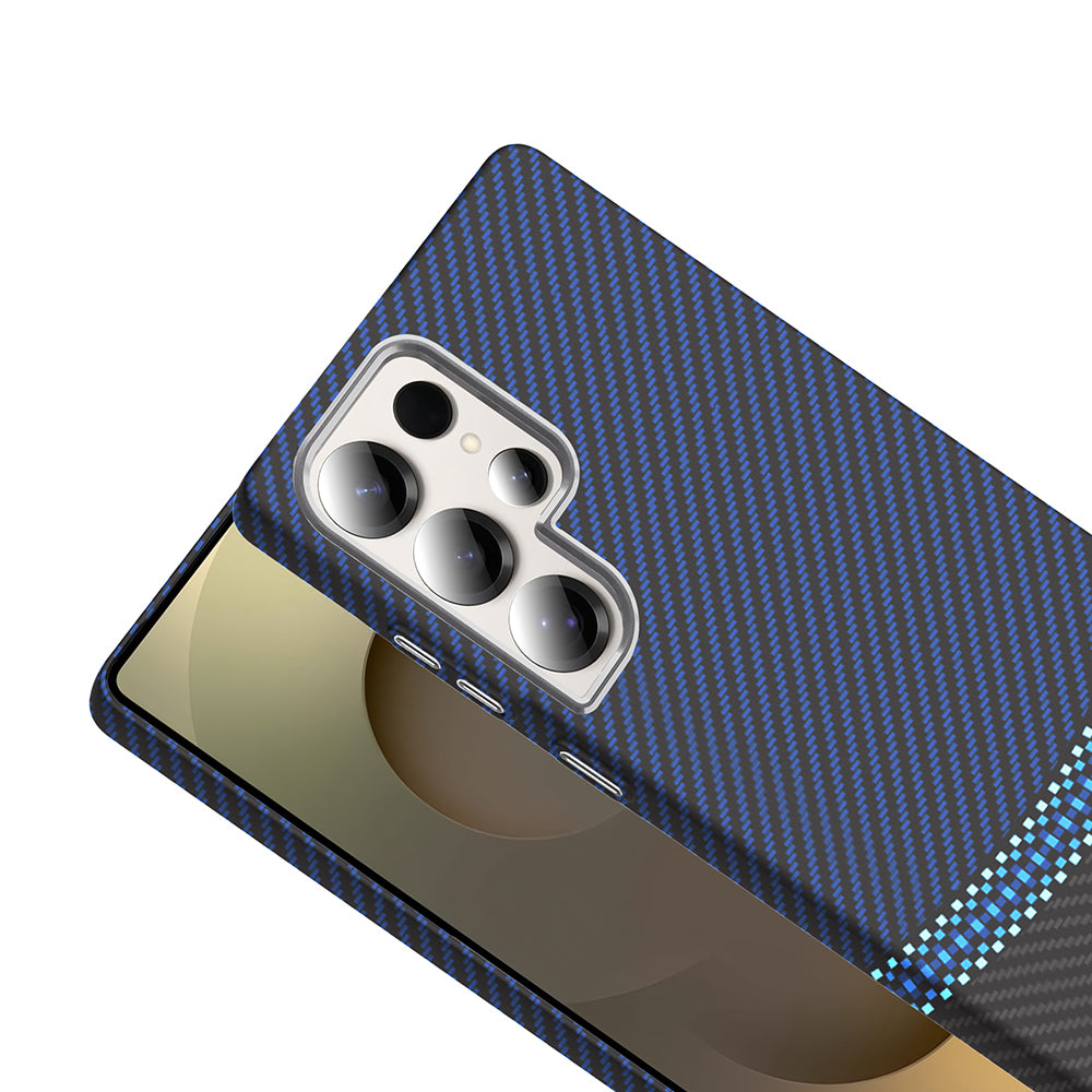 Galaxy S25 Ultra Case with M-safe Charging Function Carbon Fiber Look Zore Gros Cover Navy Blue