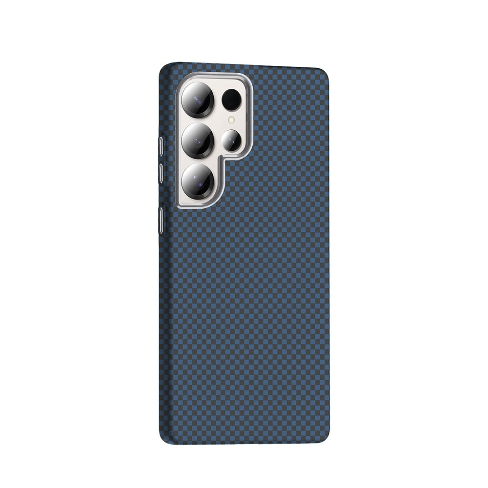 Galaxy S25 Ultra Case with M-safe Charging Function Carbon Fiber Look Zore Gros Cover Navy Blue