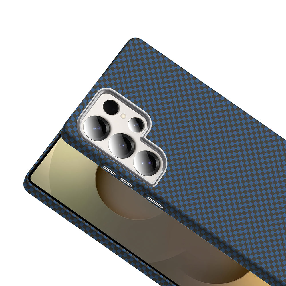Galaxy S25 Ultra Case with M-safe Charging Function Carbon Fiber Look Zore Gros Cover Navy Blue