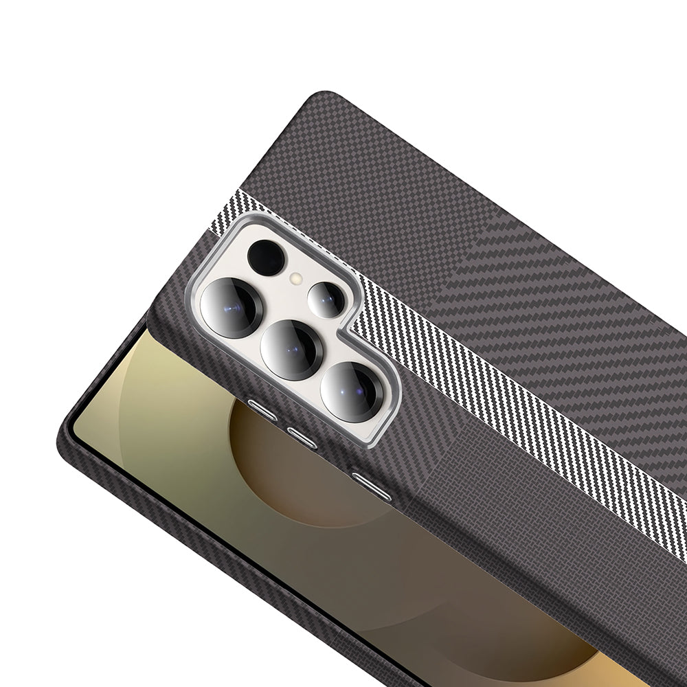 Galaxy S25 Ultra Case with M-safe Charging Function Carbon Fiber Look Zore Gros Cover Black