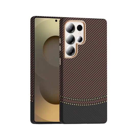 Galaxy S25 Ultra Case with M-safe Charging Function Carbon Fiber Look Zore Gros Cover Gold-Black