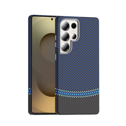 Galaxy S25 Ultra Case with M-safe Charging Function Carbon Fiber Look Zore Gros Cover Black-Navy Blue