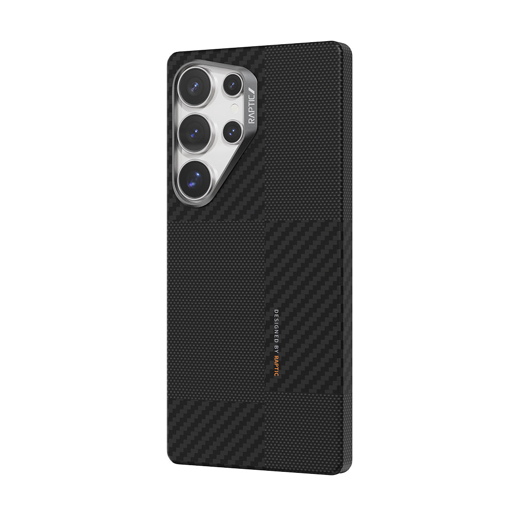 Galaxy S25 Ultra Case with M-safe Charging Feature, 600D Metal Camera Frame, Raptic Aramid Fiber Croxx Mondrian Series Cover, Black