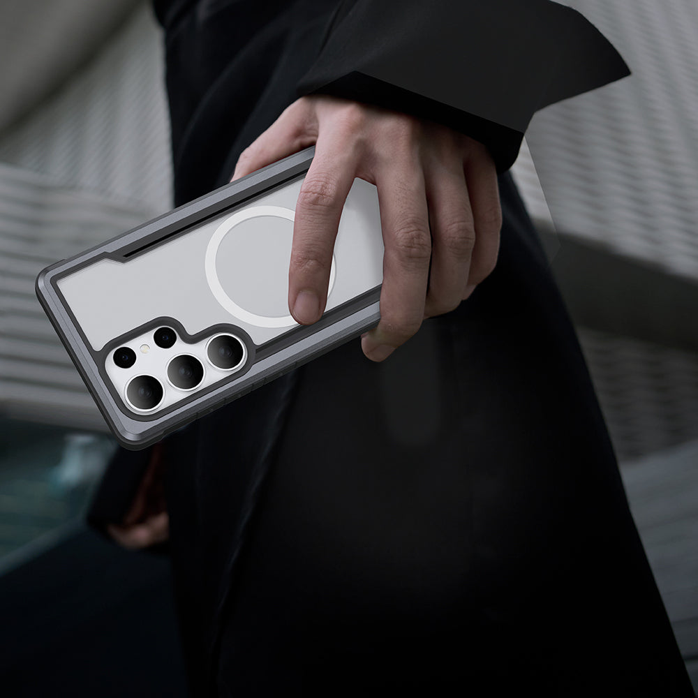 Galaxy S25 Ultra Kılıf M-safe Şarj Özellikli Airbagli Raptic Shield Serisi Şeffaf Arka Yüzey Kapak Kırmızı