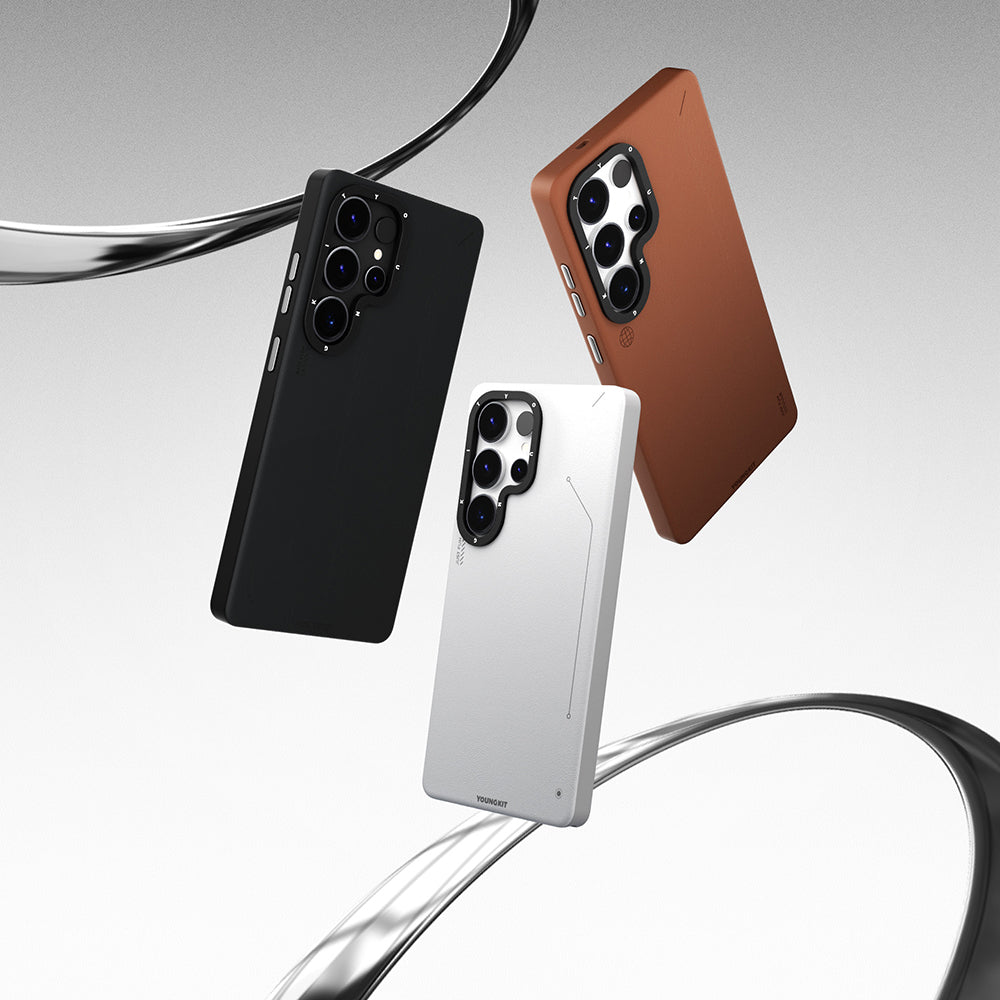 Galaxy S25 Ultra Kılıf M-safe Şarj Özellikli Basit Mat Deri Desenli Youngkit Tech Fashion Serisi Kapak Siyah