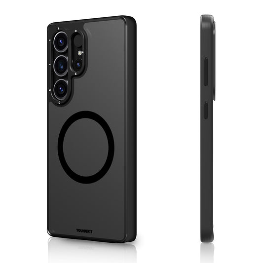 Galaxy S25 Ultra Kılıf M-safe Şarj Özellikli Cam Arka Yüzey TPU Youngkit Gemstone Serisi Kapak Siyah