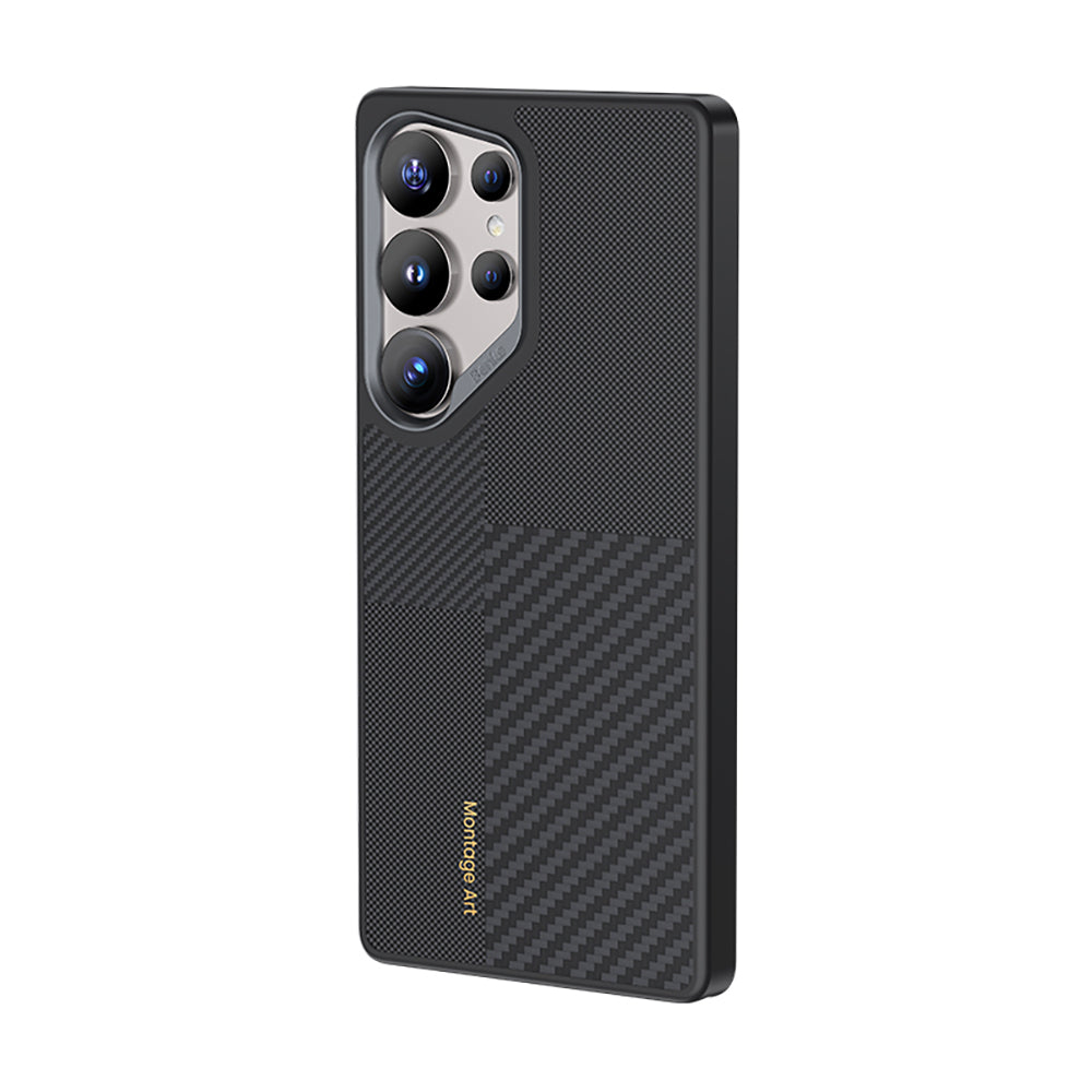 Galaxy S25 Ultra Kılıf M-safe Şarj Özellikli Karbon Fiber Benks Montage Hybrid ArmorPro Kevlar Kapak Siyah