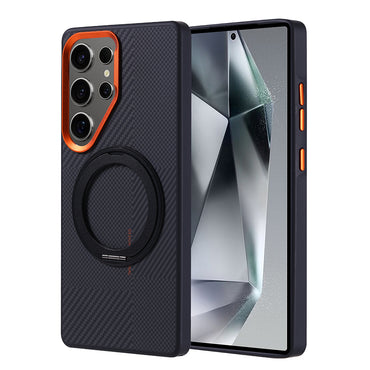 Galaxy S25 Ultra Case M-safe Charging Function Carbon Fiber Look Zore Stand Troy Cover Orange