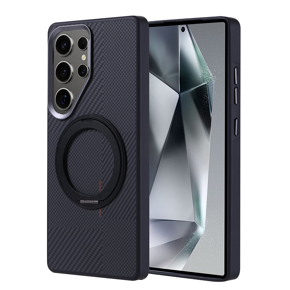 Galaxy S25 Ultra Case with M-safe Charging Function, Carbon Fiber Look, Zore Stand, Troy Cover, Black