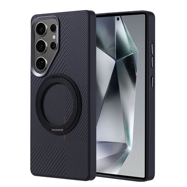 Galaxy S25 Ultra Kılıf M-safe Şarj Özellikli Karbon Fiber Görünümlü Zore Standlı Troy Kapak