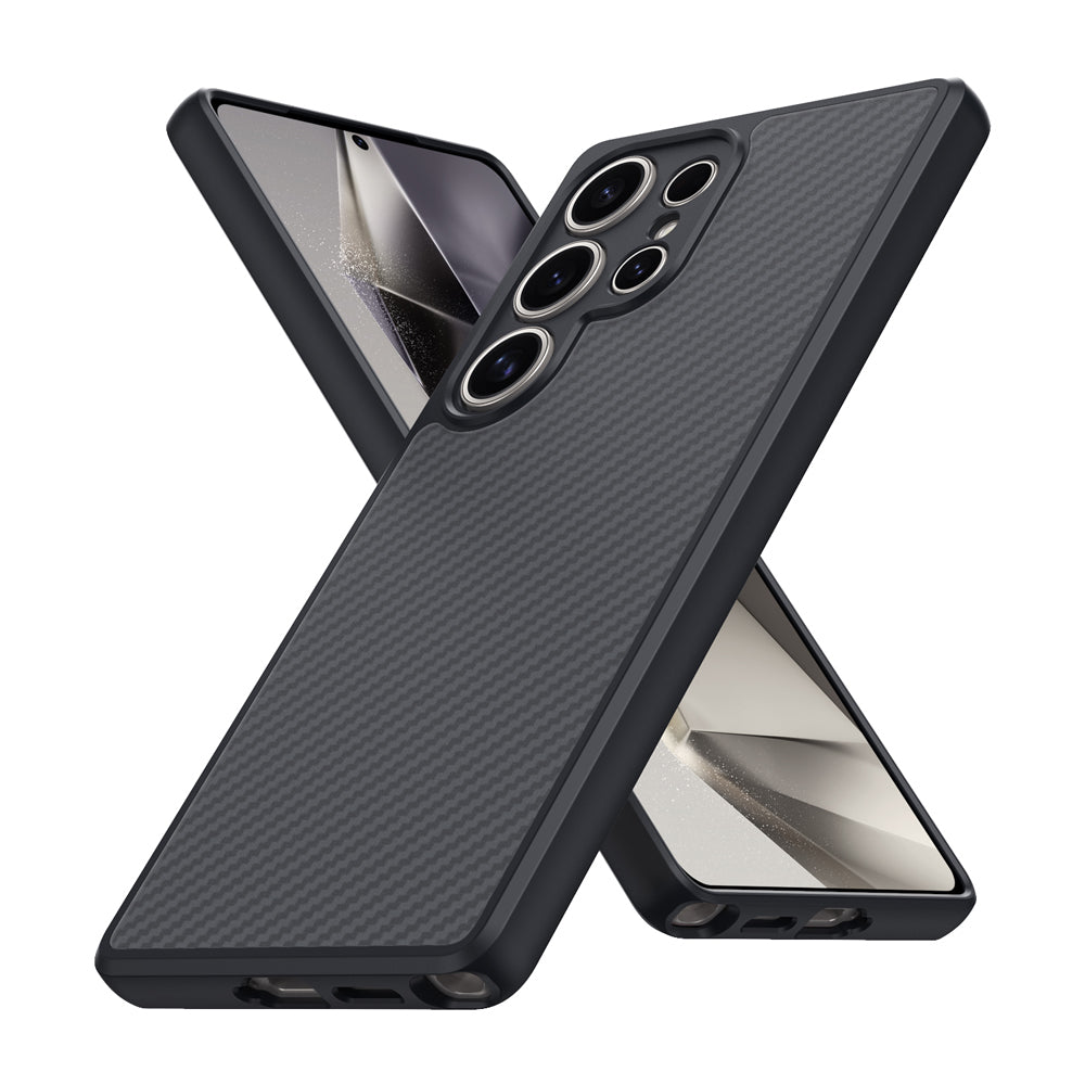 Galaxy S25 Ultra Case with M-safe Charging Function Carbon Fiber Design Zore Elnino Cover Black