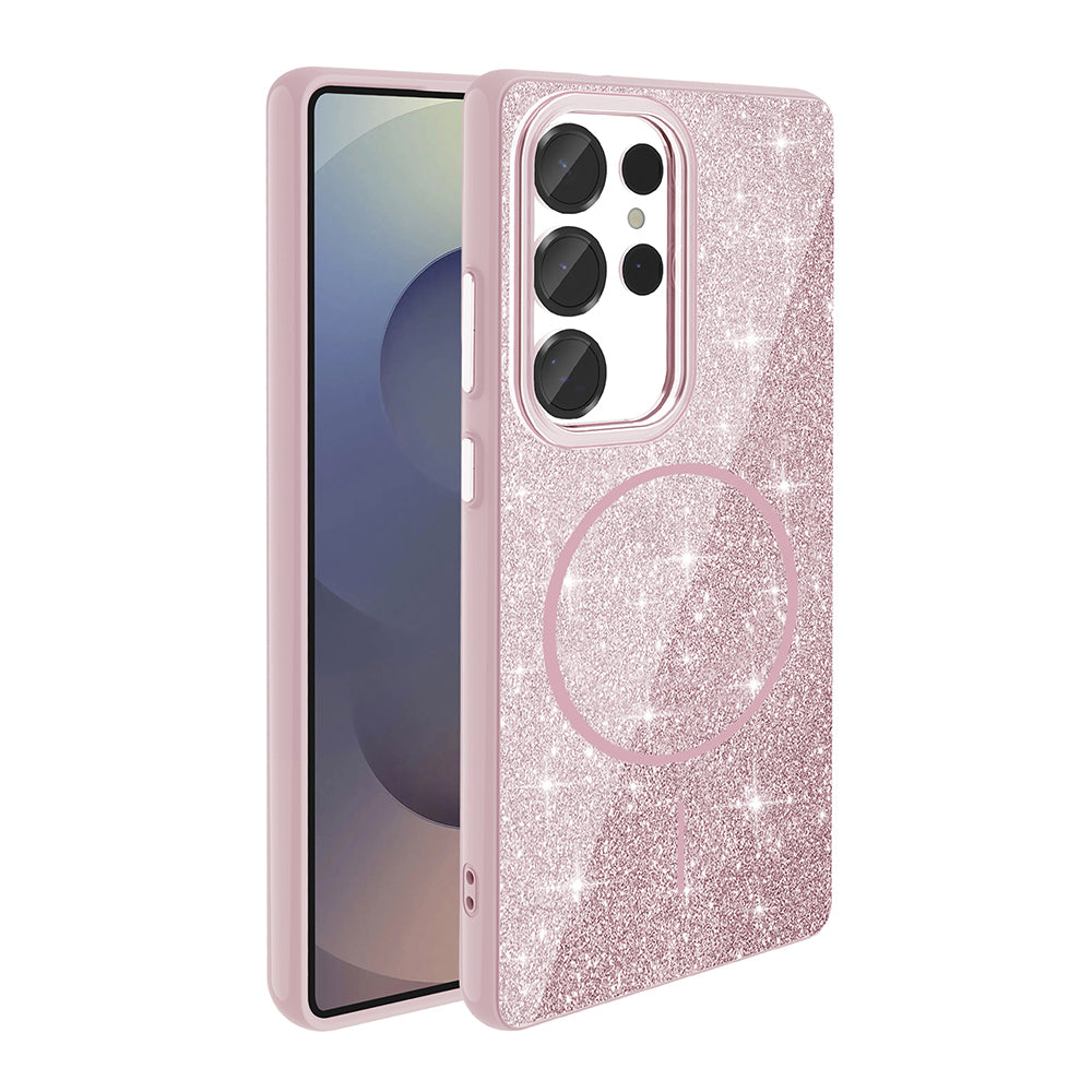 Galaxy S25 Ultra Case M-safe Charging Feature Shining Glitter Zore Oxo Cover White