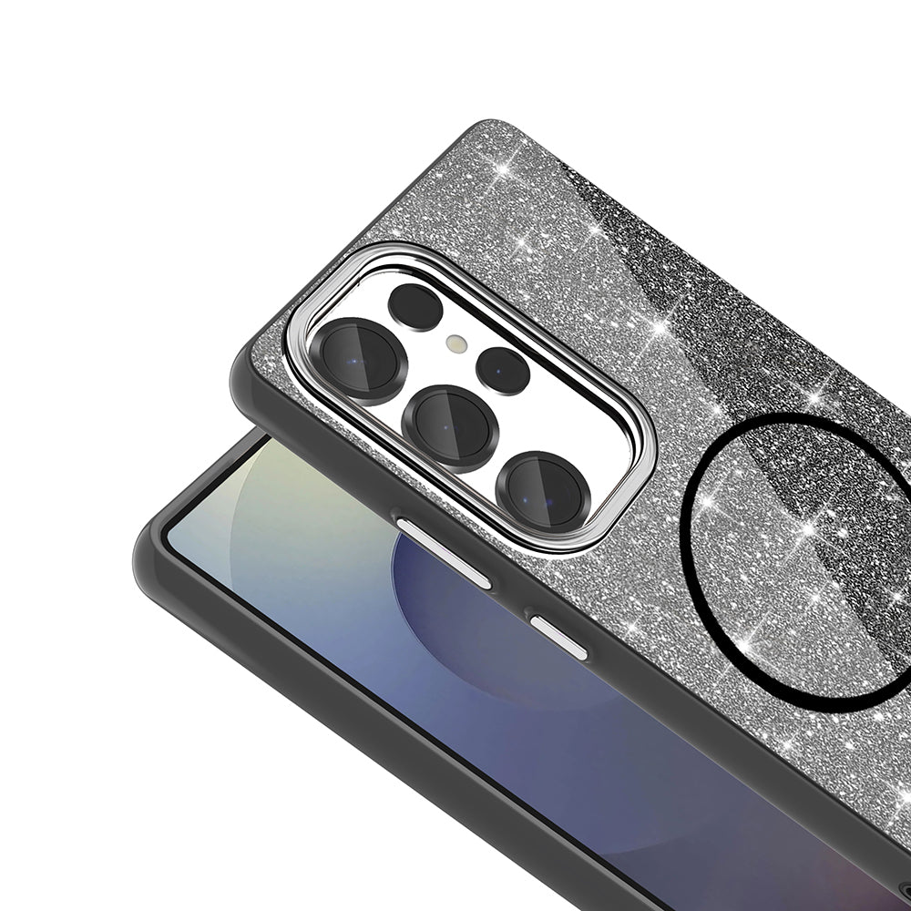 Galaxy S25 Ultra Kılıf M-safe Şarj Özellikli Parlayan Simli Zore Okso Kapak Pembe