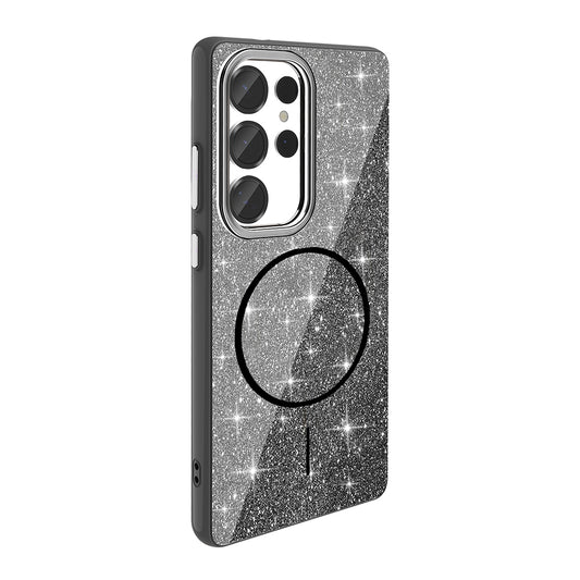 Galaxy S25 Ultra Case M-safe Charging Feature Shining Glitter Zore Oxo Cover Black