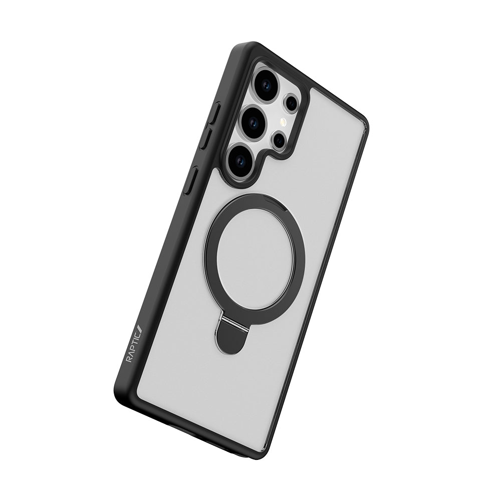 Galaxy S25 Ultra Kılıf M-safe Şarj Özellikli Raptic Air Stand Serisi Buzlu Transparan Tasarımlı Standlı Kapak Siyah