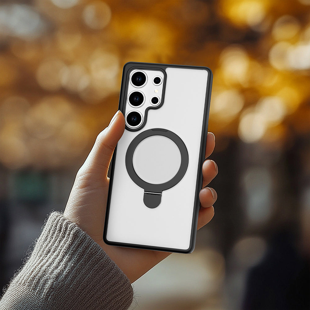 Galaxy S25 Ultra Kılıf M-safe Şarj Özellikli Raptic Air Stand Serisi Buzlu Transparan Tasarımlı Standlı Kapak Siyah