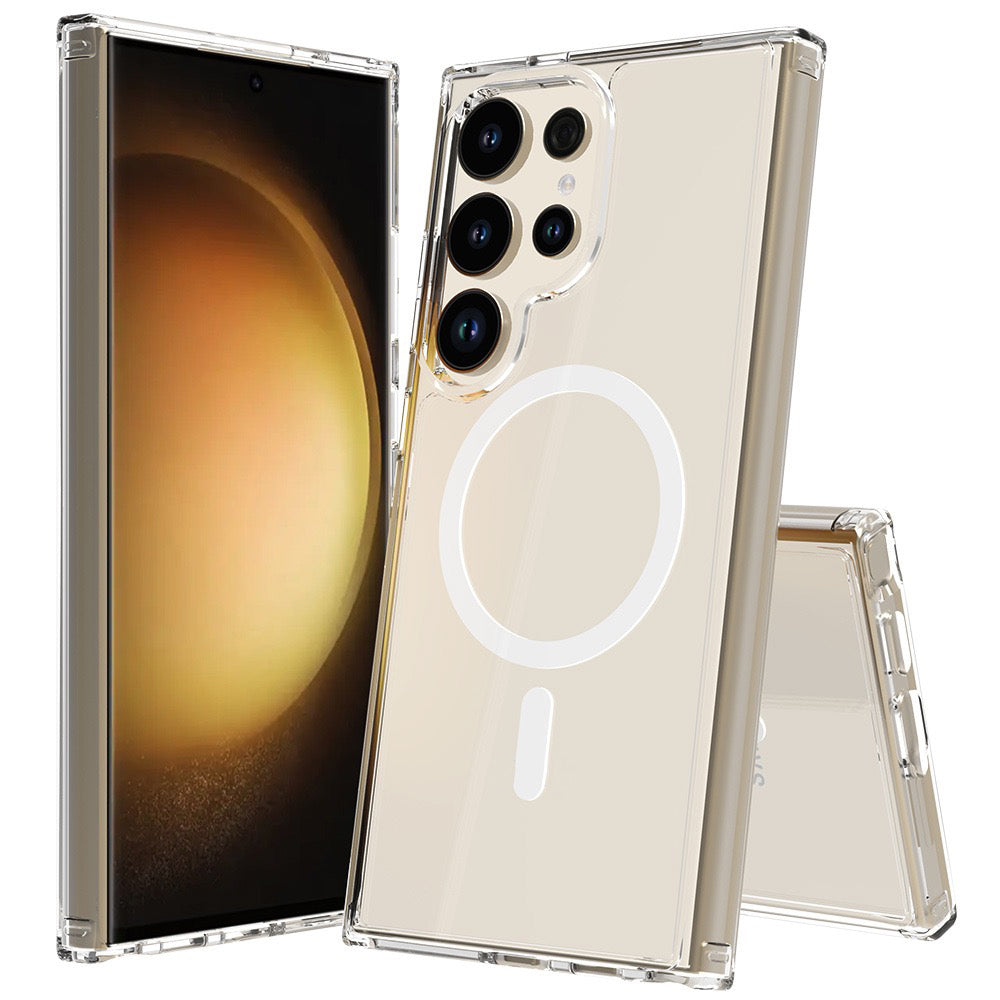 Galaxy S25 Ultra Kılıf M-safe Şarj Özellikli Şeffaf Sert PC Zore Embos Kapak