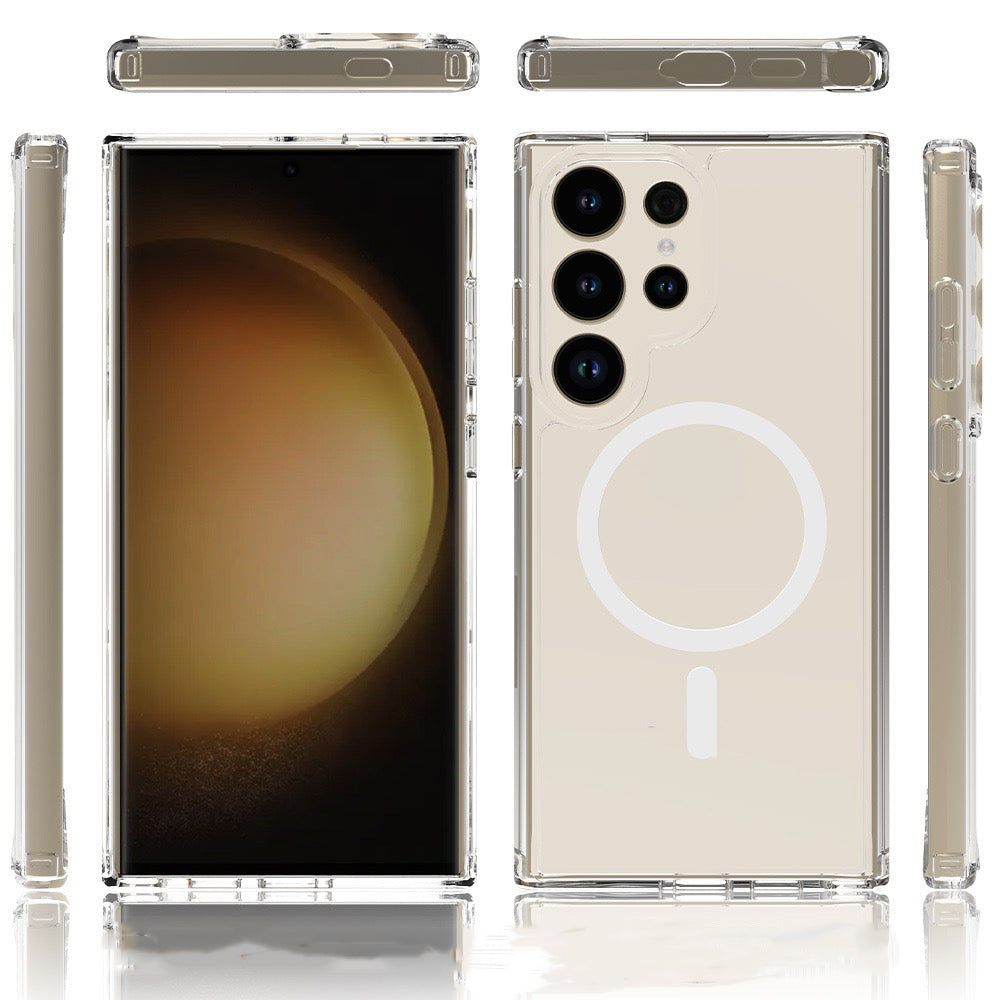 Galaxy S25 Ultra Case M-safe Charging Transparent Hard PC Zore Embos Cover Transparent