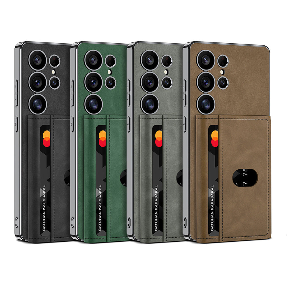 Galaxy S25 Ultra Case with M-safe Charging Function, Faux Leather Design, Zore Kipta Detachable Card Holder, Black