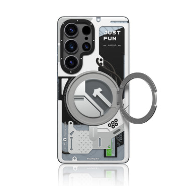 Galaxy S25 Ultra Kılıf M-safe Şarj Özellikli Youngkit 360° Standlı Starship Serisi Kapak Beyaz