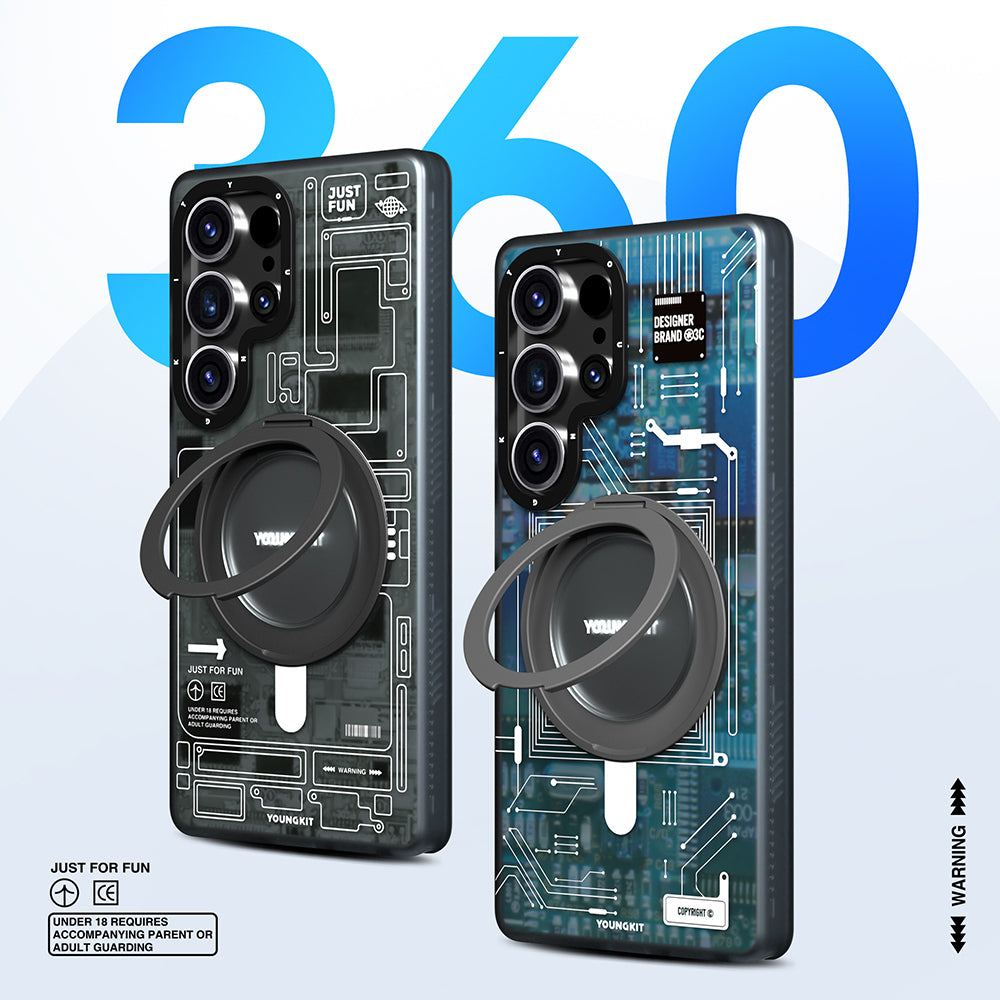 Galaxy S25 Ultra Kılıf M-safe Şarj Özellikli Youngkit 360° Standlı Technology Serisi Kapak Gri