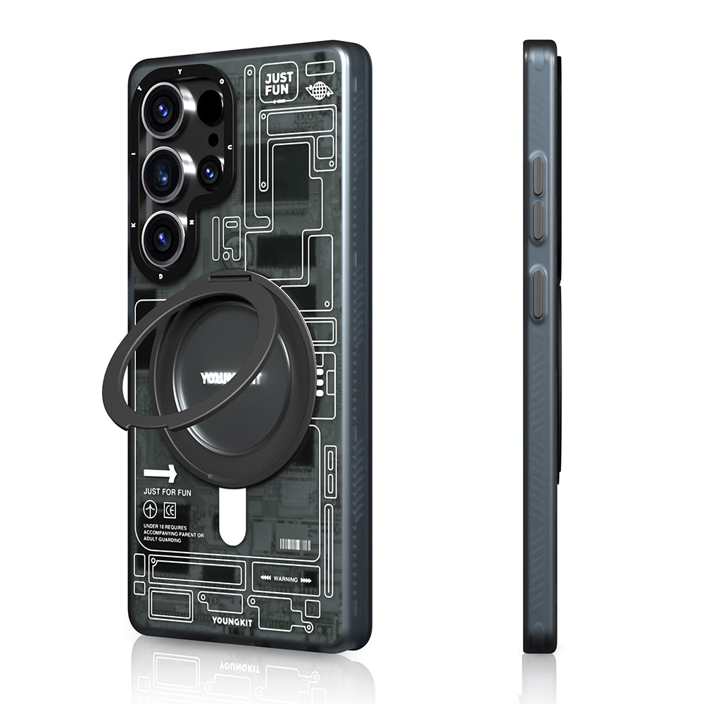 Galaxy S25 Ultra Case M-safe Charging Feature Youngkit 360° Stand Technology Series Cover Gray