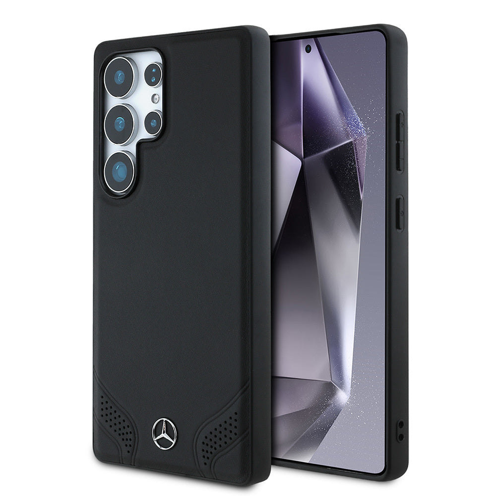 Galaxy S25 Ultra Kılıf Mercedes Benz Orjinal Lisanslı M-safe Şarj Özellikli Deri Dizayn Sade Kapak Siyah