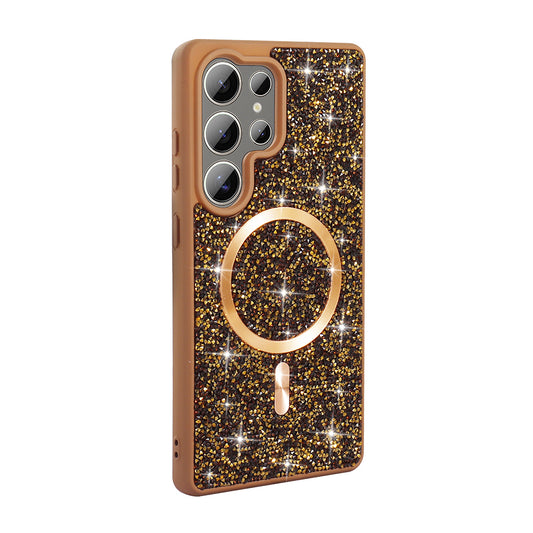 Galaxy S25 Ultra Case Diamond Design M-safe Charging Feature Zore Mosaic Silicone Cover Desert Titanium