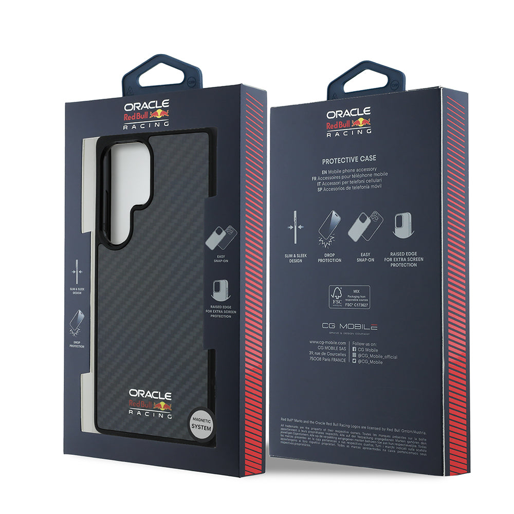 Galaxy S25 Ultra Case Redbull Original Licensed M-safe Charging Feature Carbon Fiber Design Shining Logo Cover Black