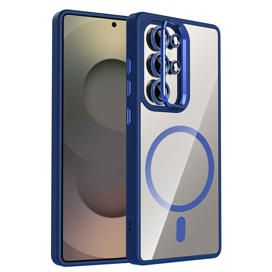 Galaxy S25 Ultra Case with Stand and Camera Lens Gift, M-Safe Charging Feature, Zore Etro Cover Navy Blue