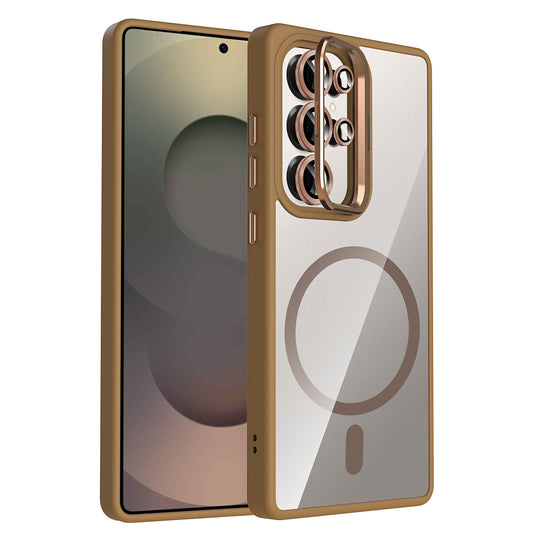 Galaxy S25 Ultra Case with Stand and Camera Lens Gift, M-Safe Charging Function, Zore Etro Cover Desert Titanium