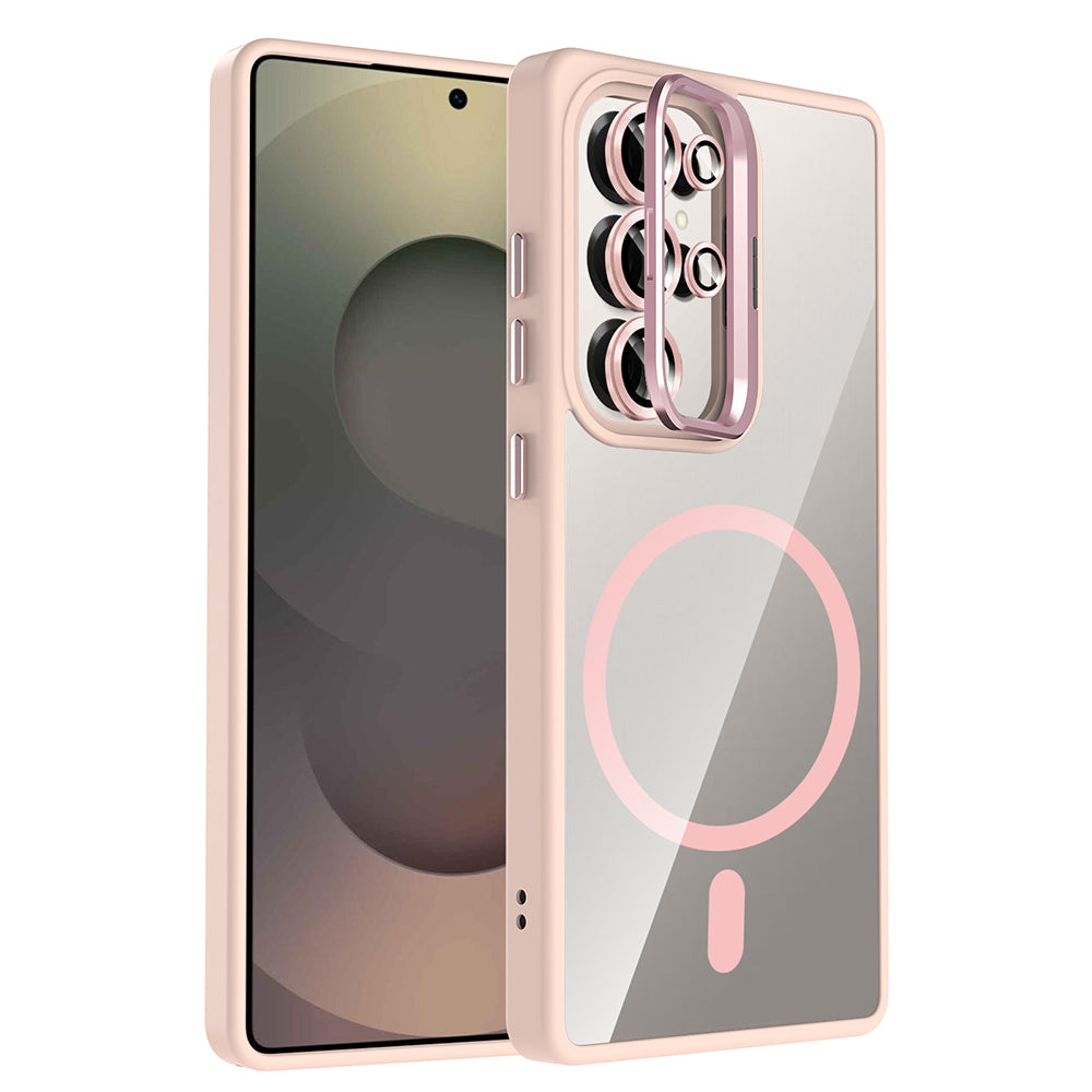 Galaxy S25 Ultra Case with Stand and Camera Lens Gift, M-Safe Charging Feature, Zore Etro Cover Pink