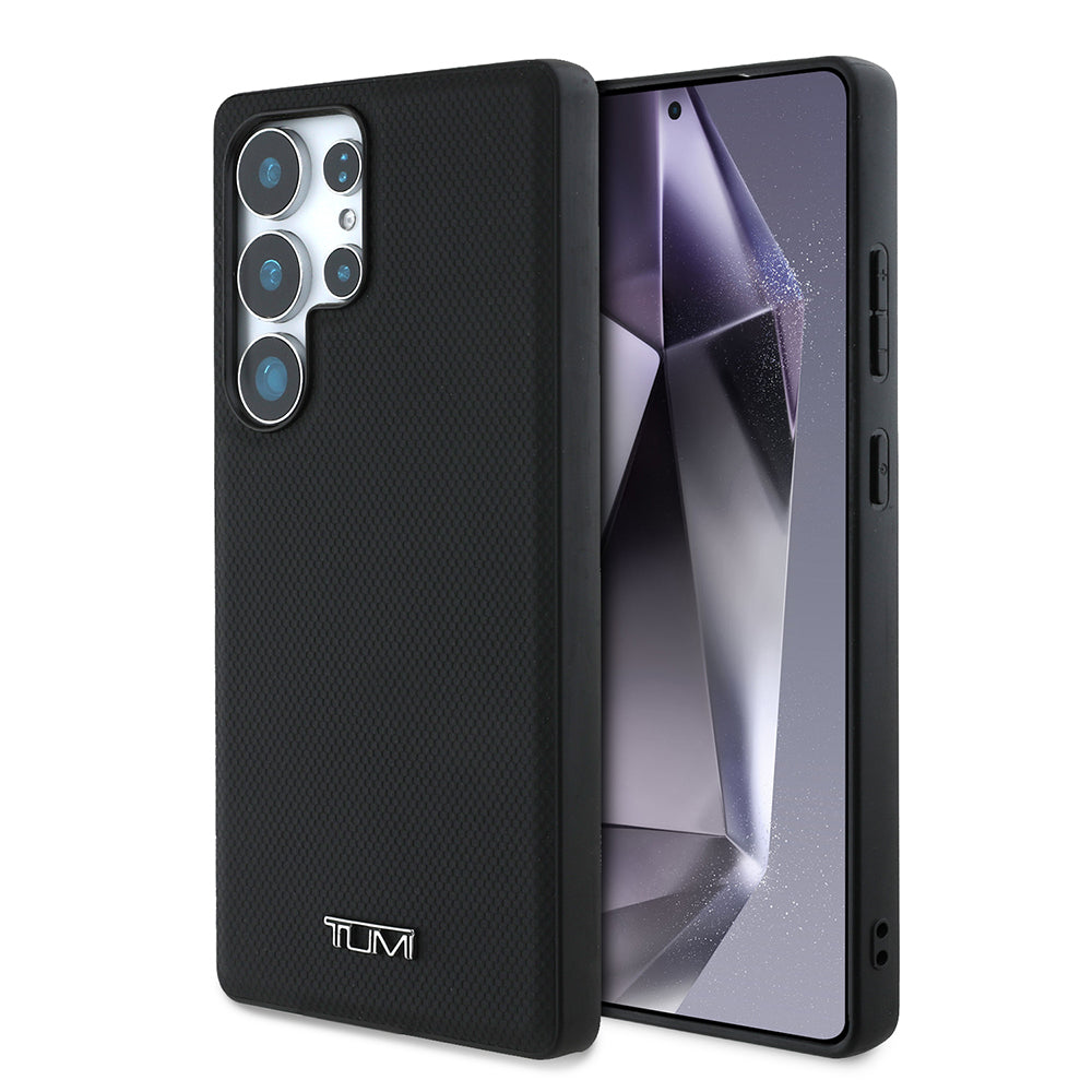 Galaxy S25 Ultra Kılıf TUMI M-safe Şarj Özellikli Deri Noktalı Dizayn Kapak Siyah